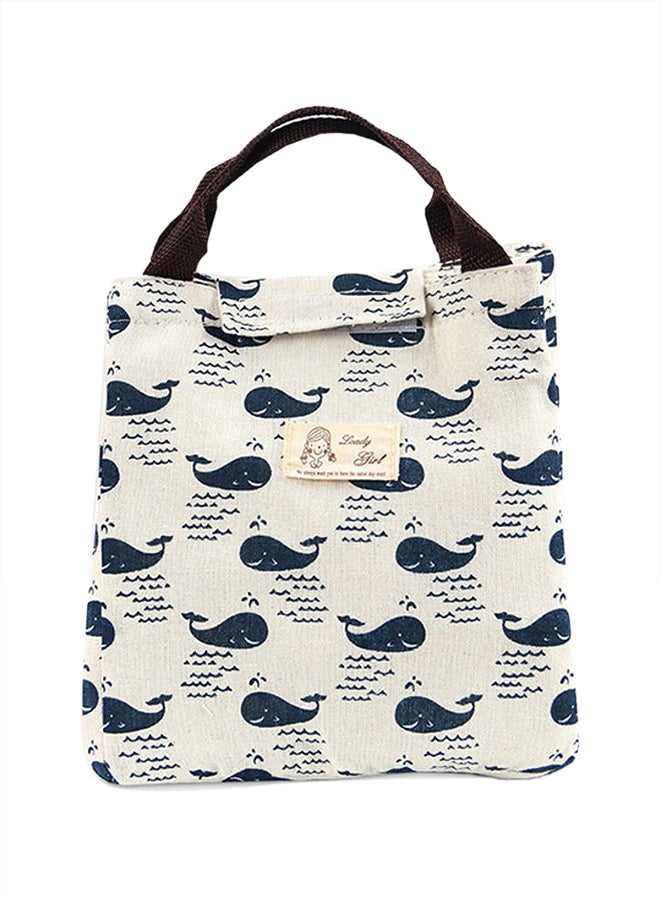 CYTHERIA Printed Insulated Canvas Lunch Bag fabric White 23x20x16cm  - Image 1