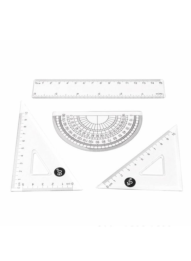 Generic - 4-Pieces Clear Plastic Math Geometry Tool Ruler Set White - Image 1