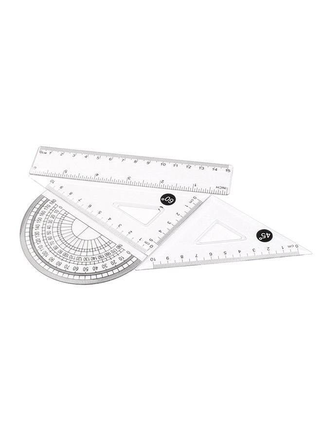 Generic - 4-Pieces Clear Plastic Math Geometry Tool Ruler Set White - Image 1