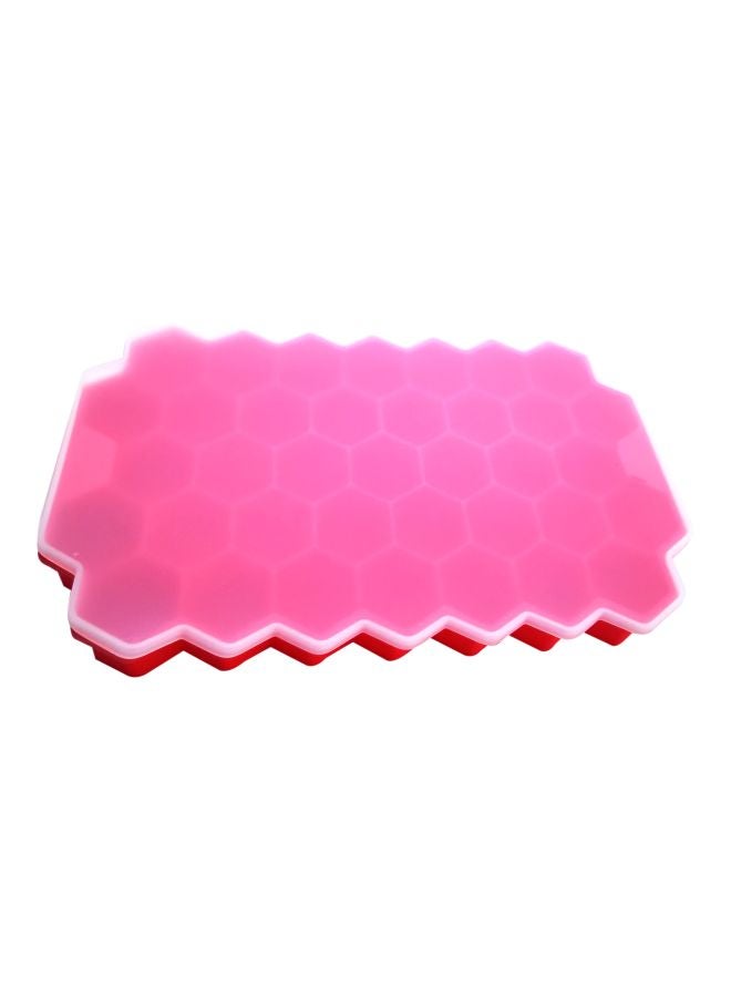 37-Honeycomb Silicone Ice Cube Tray With Lid Pink/Clear 20x12cm