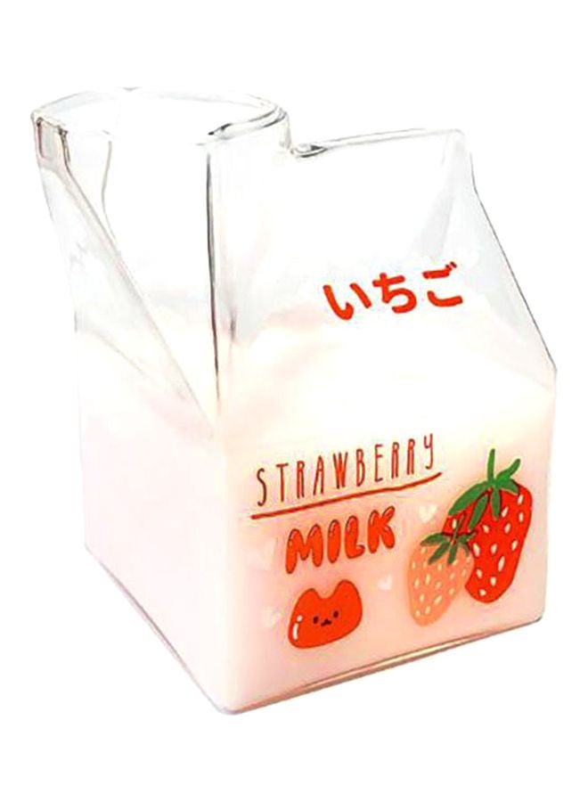 سابو كوب ماء بطبعة "Strawberry Milk" شفاف/ أحمر/ وردي 9.5x7.3x7.3سم - Image 1