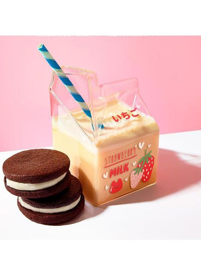 سابو كوب ماء بطبعة "Strawberry Milk" شفاف/ أحمر/ وردي 9.5x7.3x7.3سم - Image 3