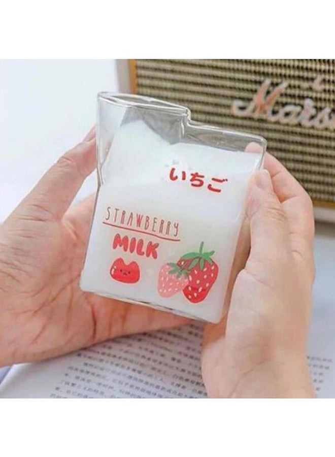سابو كوب ماء بطبعة "Strawberry Milk" شفاف/ أحمر/ وردي 9.5x7.3x7.3سم - Image 4