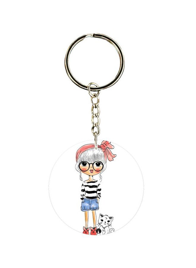 بي بي سلسلة مفاتيح مزينة بطبعة فتاة وقطة مستوحاة من الأنمي