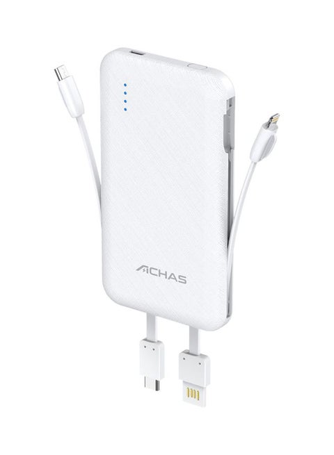 7000 mAh Portable Power Bank With Buit-In Connector White