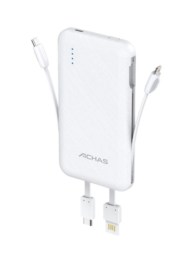 7000 mAh Portable Power Bank With Buit-In Connector White