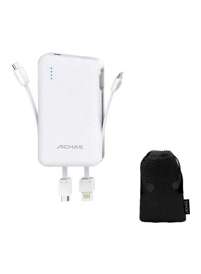 7000 mAh Portable Power Bank With Buit-In Connector White