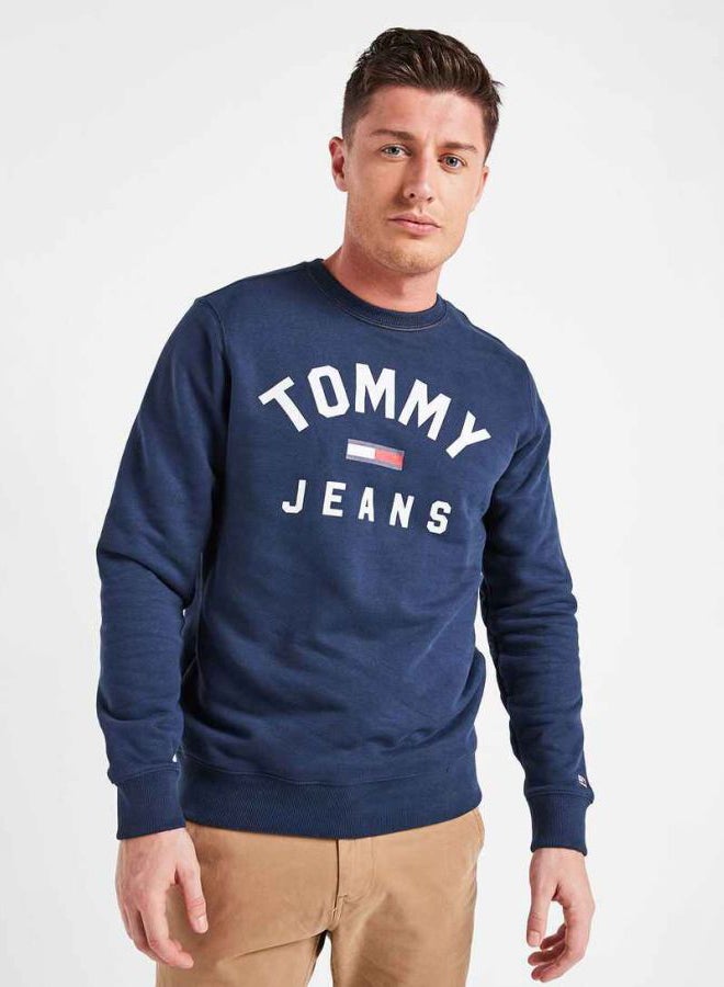 TOMMY JEANS - Printed Cotton Long Sleeves Sweatshirt Blue - Image 1