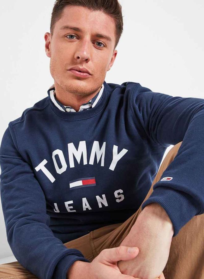 TOMMY JEANS - Printed Cotton Long Sleeves Sweatshirt Blue - Image 1