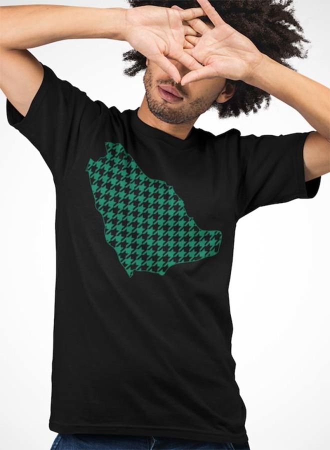 Atiq Contrast Saudi's Map Printed T-Shirt Black - Image 1