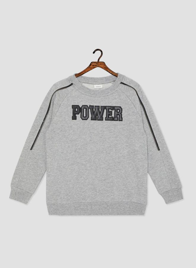 NAME IT - Zip Detail Printed Sweatshirt Grey Melange - Image 1