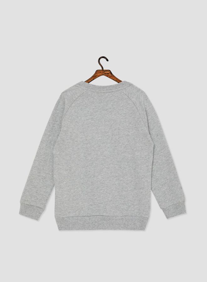NAME IT - Zip Detail Printed Sweatshirt Grey Melange - Image 1