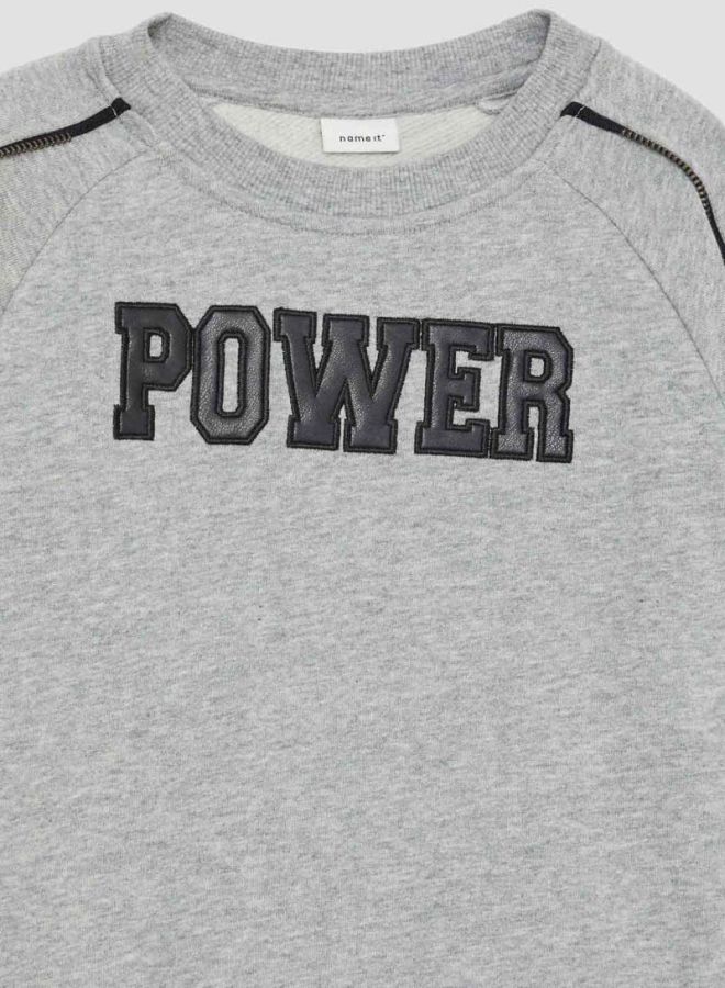 NAME IT - Zip Detail Printed Sweatshirt Grey Melange - Image 1