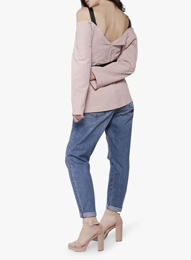 LOST INK Tie Detail Eyelet Top Pink  - Image 2