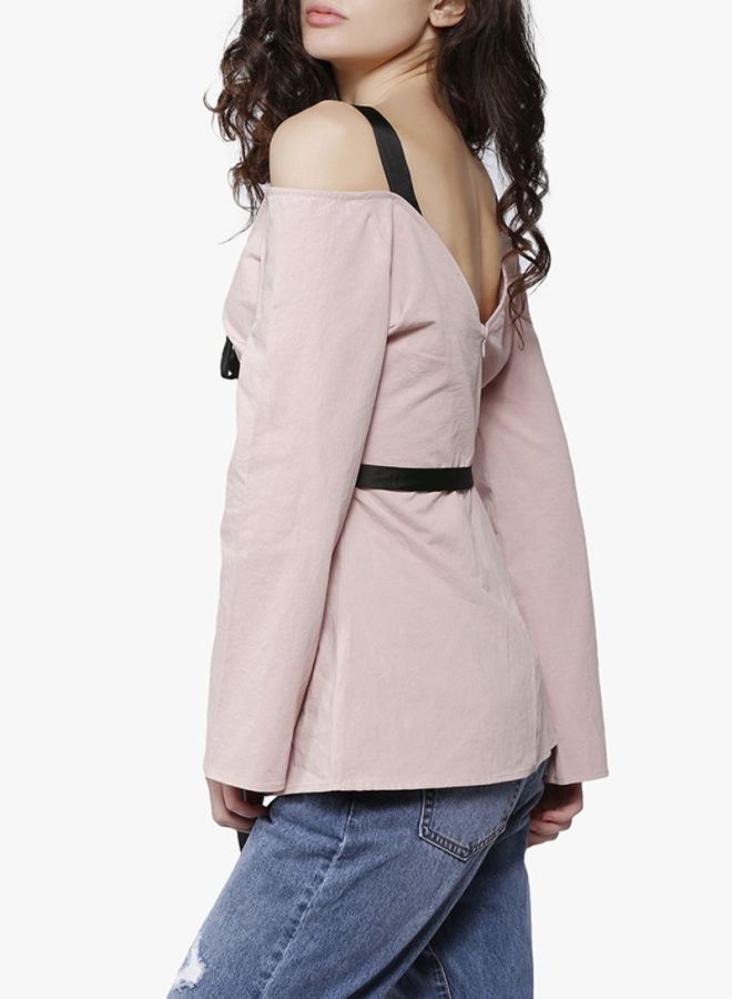LOST INK Tie Detail Eyelet Top Pink  - Image 3