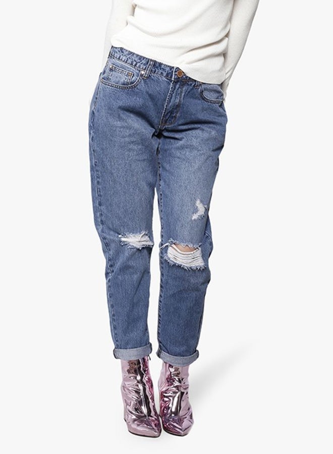 LOST INK Ripped Boyfriend Jeans Blue  - Image 1