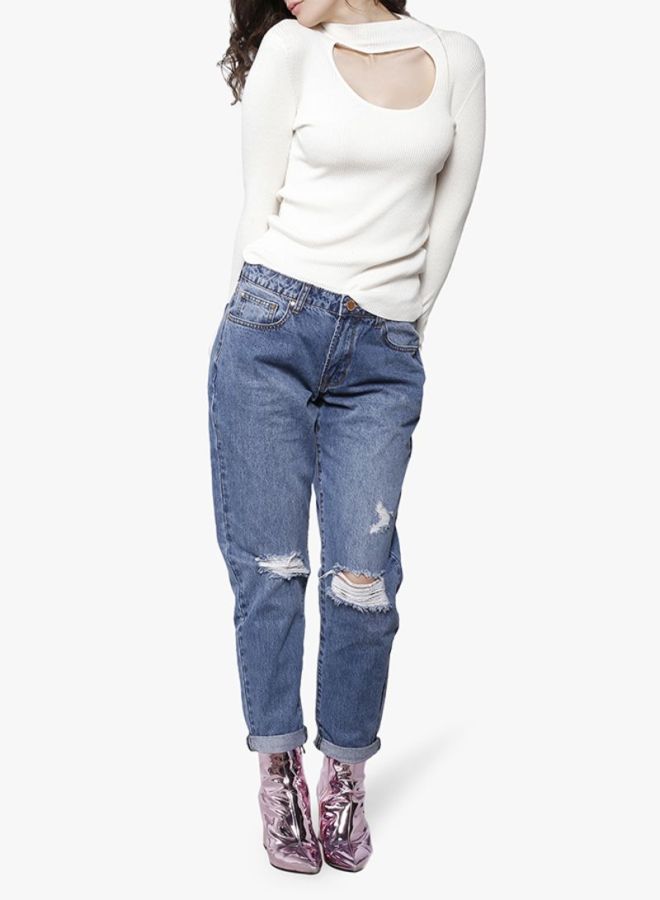 LOST INK Ripped Boyfriend Jeans Blue  - Image 4