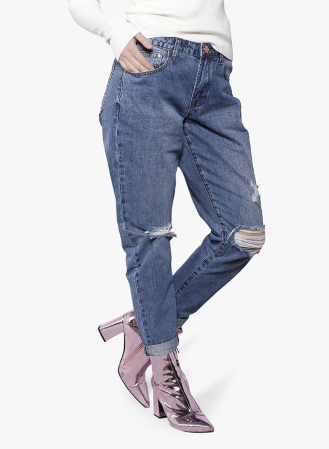 LOST INK Ripped Boyfriend Jeans Blue  - Image 3