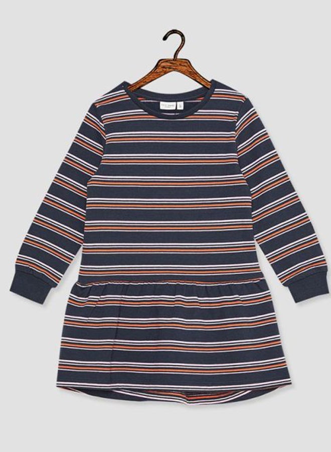 NAME IT - Little Striped Drop Waist Dress Dark Sapphire - Image 1