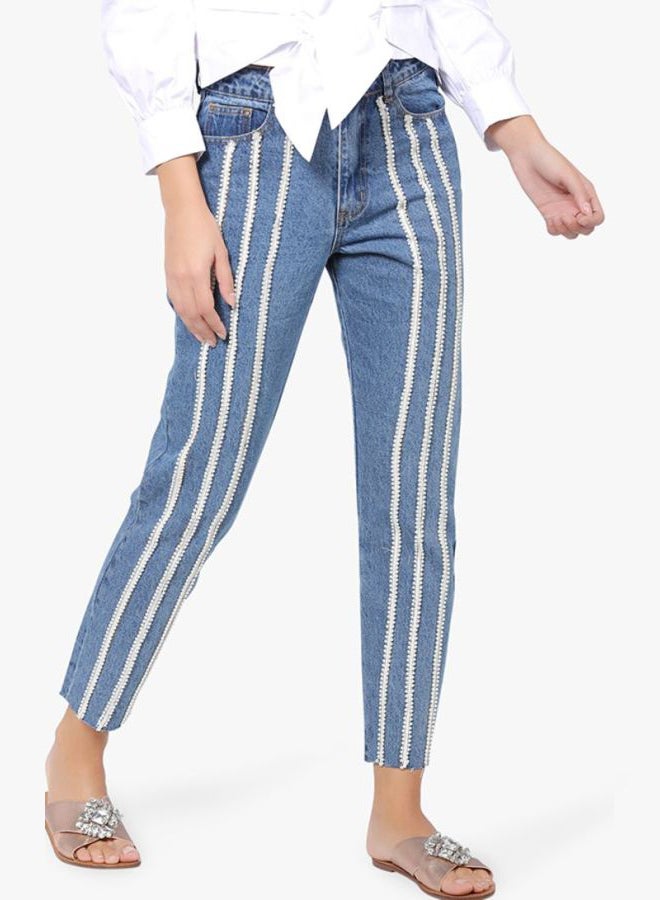 LOST INK Slim Ankle Grazer Mid-Rise Mom Jeans Blue  - Image 1