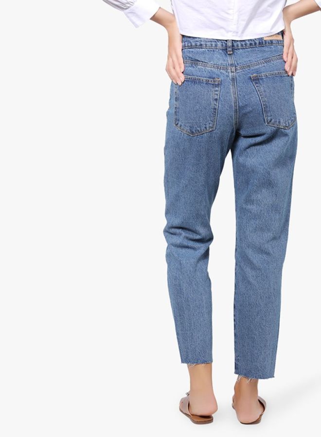 LOST INK Slim Ankle Grazer Mid-Rise Mom Jeans Blue  - Image 2