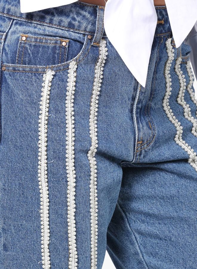 LOST INK Slim Ankle Grazer Mid-Rise Mom Jeans Blue  - Image 4