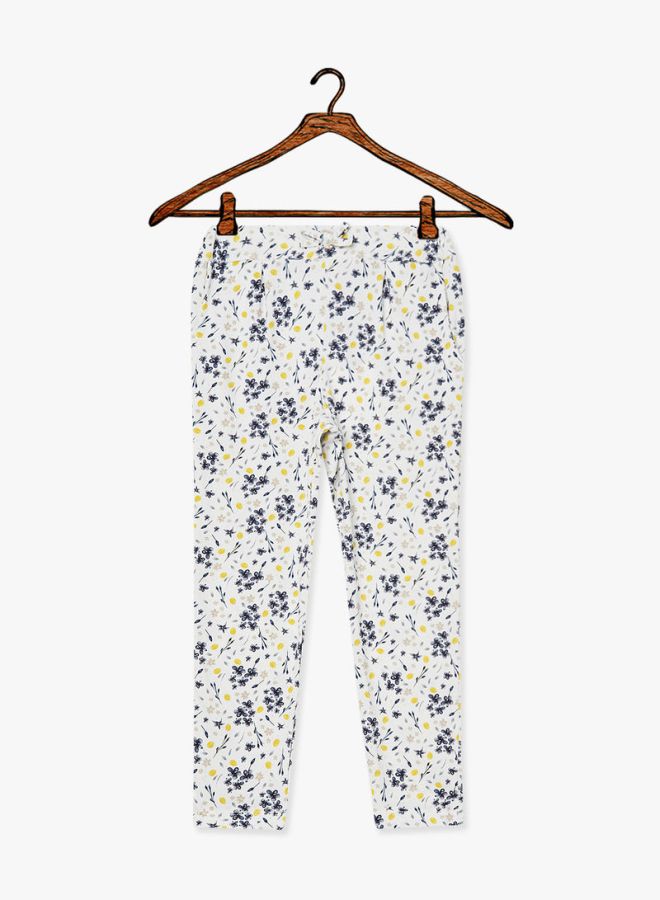 NAME IT - Floral Printed Knit Pants White/Blue - Image 1