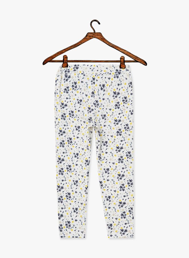 NAME IT - Floral Printed Knit Pants White/Blue - Image 1