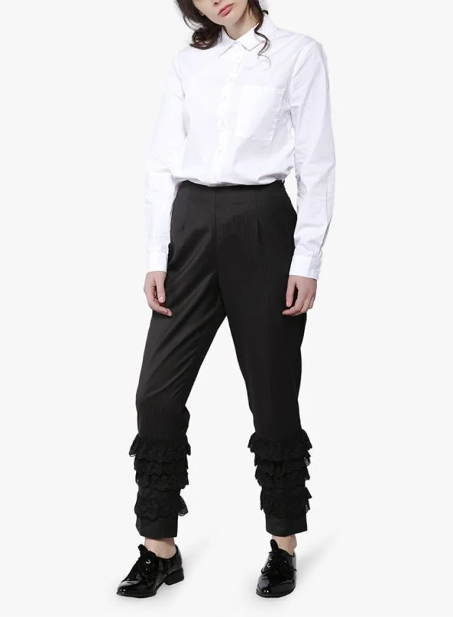 LOST INK Lace Trim Cigarette Trousers Black