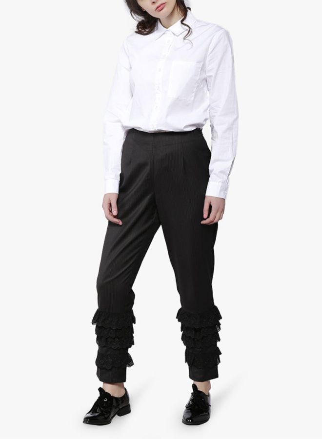 LOST INK Lace Trim Cigarette Trousers Black  - Image 3