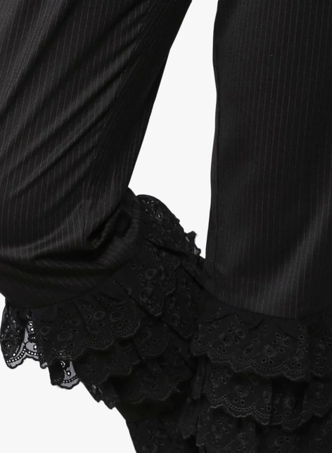 LOST INK Lace Trim Cigarette Trousers Black