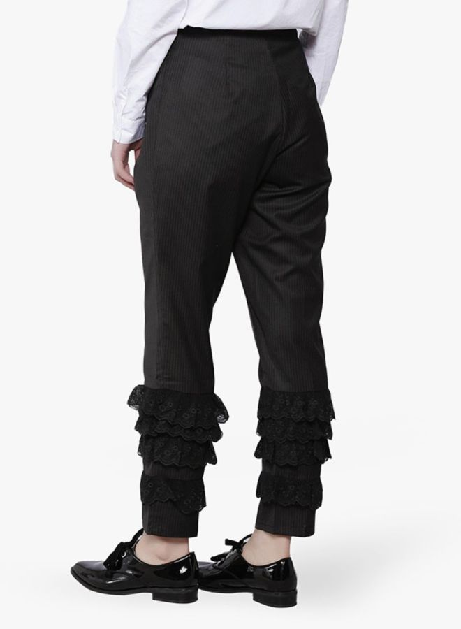 LOST INK Lace Trim Cigarette Trousers Black  - Image 2