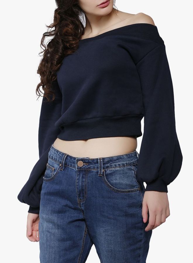 LOST INK Off Shoulder Sweatshirt Navy  - Image 1
