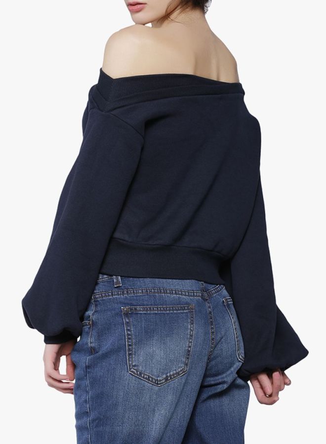 LOST INK Off Shoulder Sweatshirt Navy  - Image 2