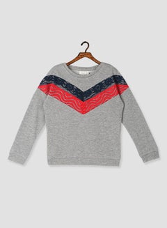 NAME IT Lace Detail Round Neck Sweatshirt Grey Melange  - Image 1