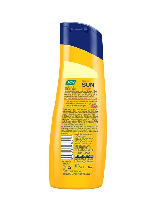 JOY - Hello Sun Sunblock And Anti-Tan Lotion SPF 20 PA++ 300ml - Image 1