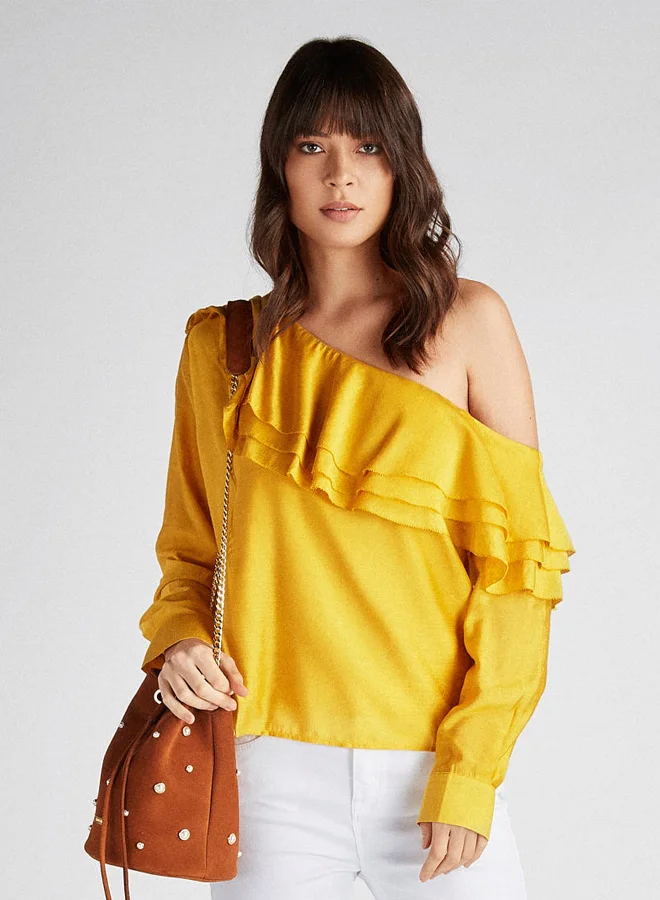 Sacoor Brothers Half Shoulder Blouse Yellow