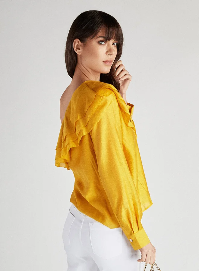 Sacoor Brothers Half Shoulder Blouse Yellow