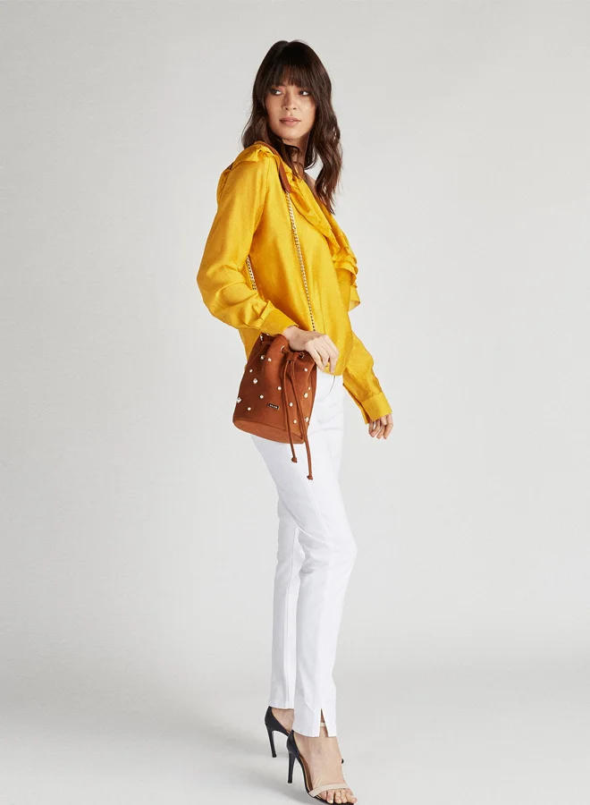 Sacoor Brothers Half Shoulder Blouse Yellow