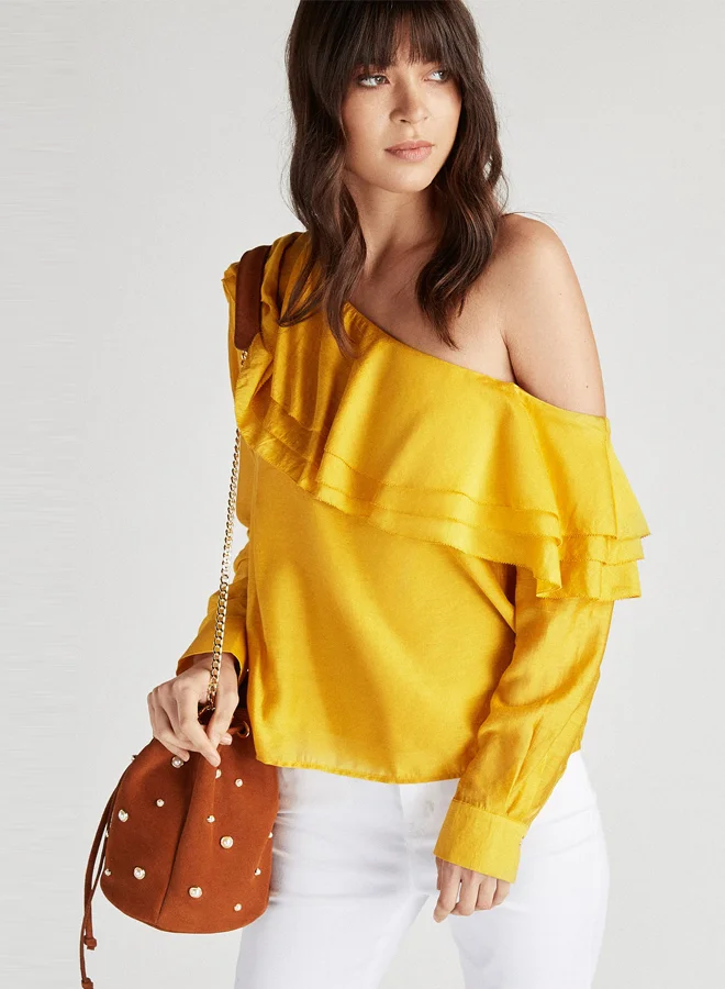 Sacoor Brothers Half Shoulder Blouse Yellow