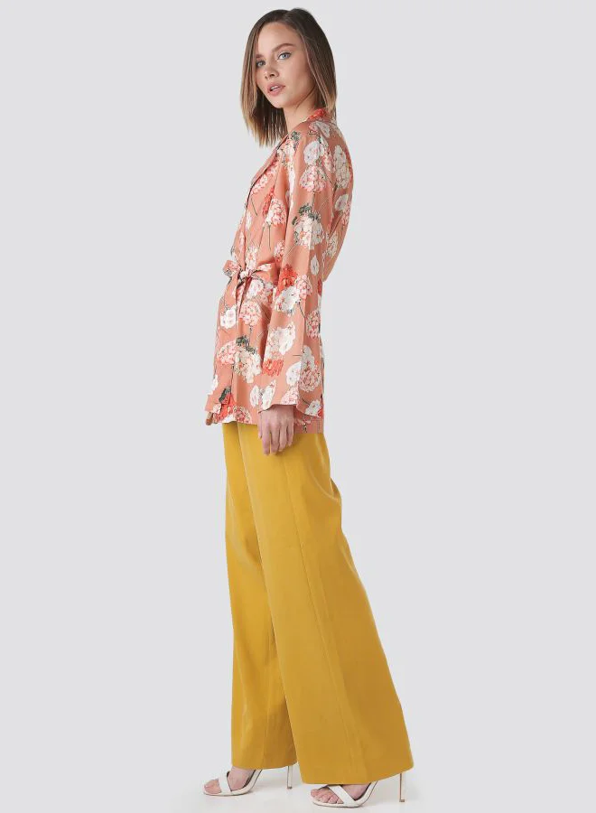 Sacoor Brothers Classic High Waist Trousers With Belt Yellow