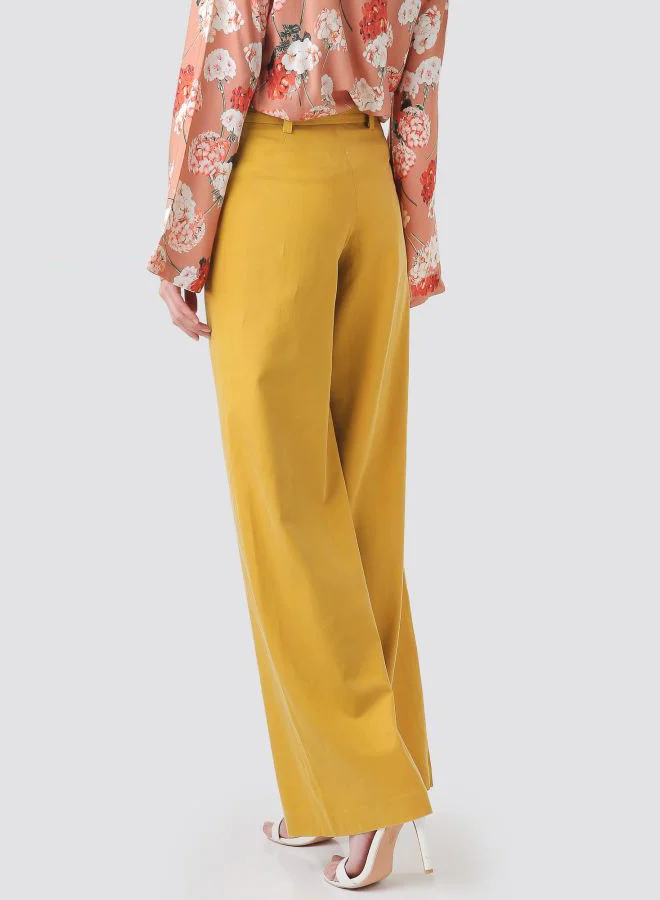 Sacoor Brothers Classic High Waist Trousers With Belt Yellow