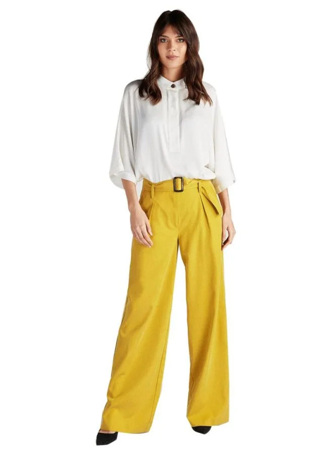 Sacoor Brothers Classic High Waist Trousers With Belt Yellow