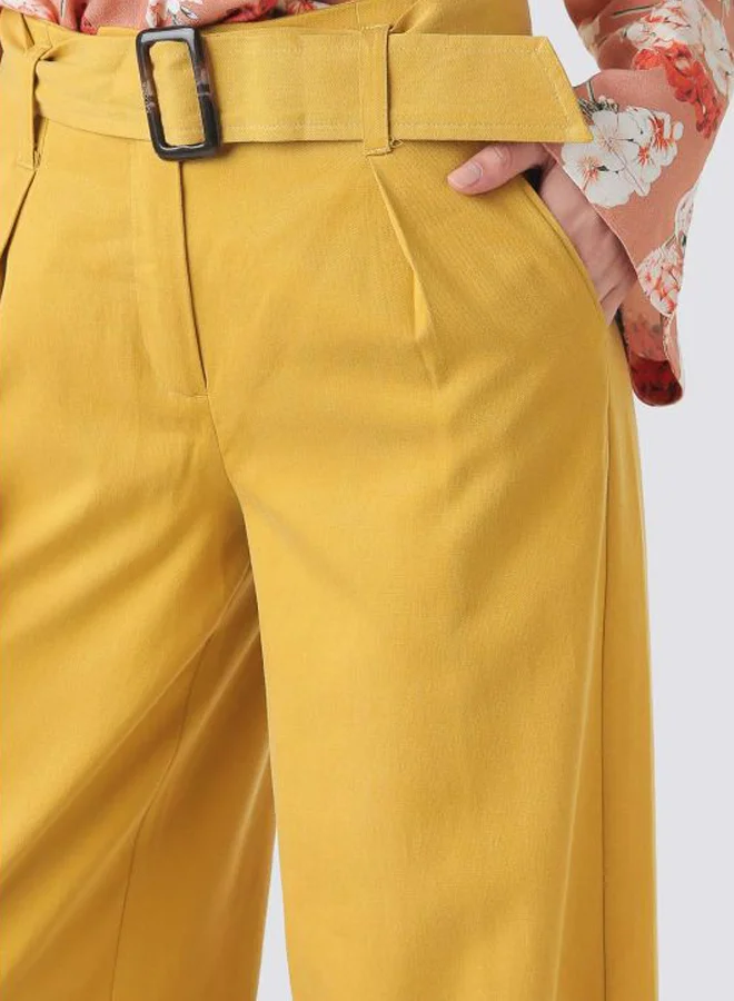 Sacoor Brothers Classic High Waist Trousers With Belt Yellow