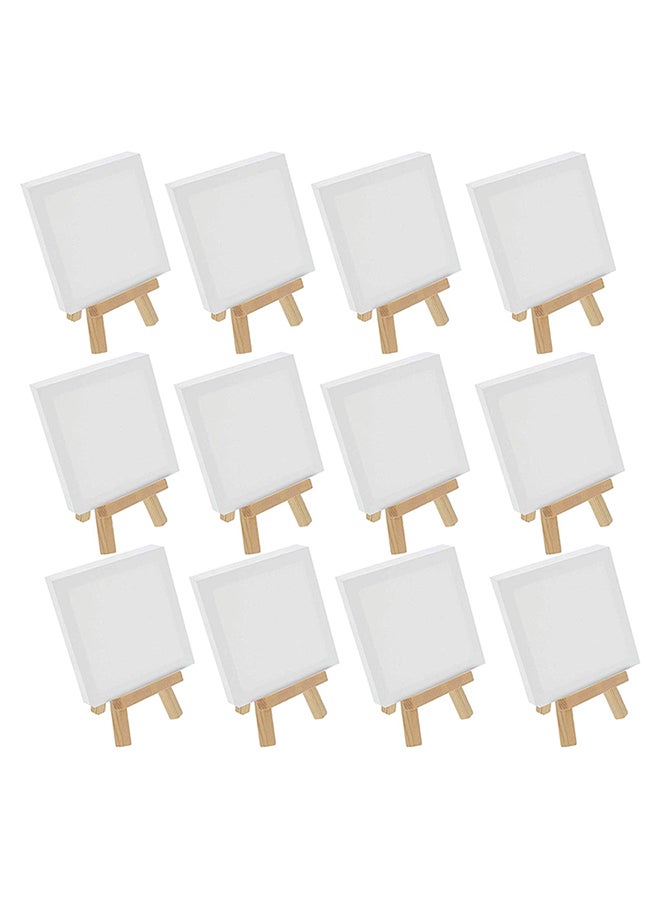 مجموعة لوحات فنية صغيرة من قماش الكانفاس مع حامل لوحات مكونة من 12 قطعة أبيض - Image 1