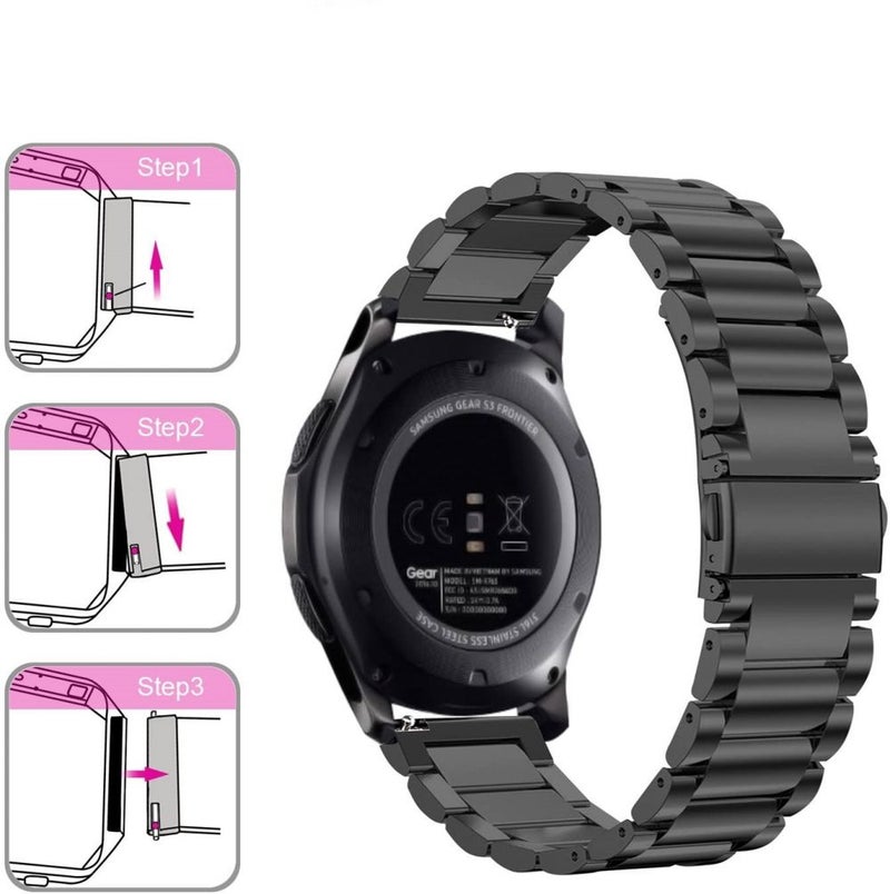 Stainless Steel Strap Band For Samsung Galaxy Watch/Huawei Gt2/Gear S3 Frontier And Classic/Honor Magic 2/Fossil Black - Image 3
