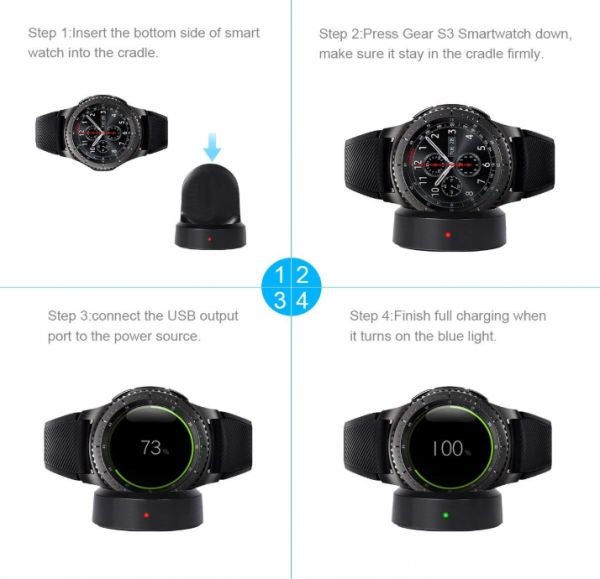 Wireless Charging Dock Cradle Watch Charger  For Samsung Gear S3 Black - Image 3
