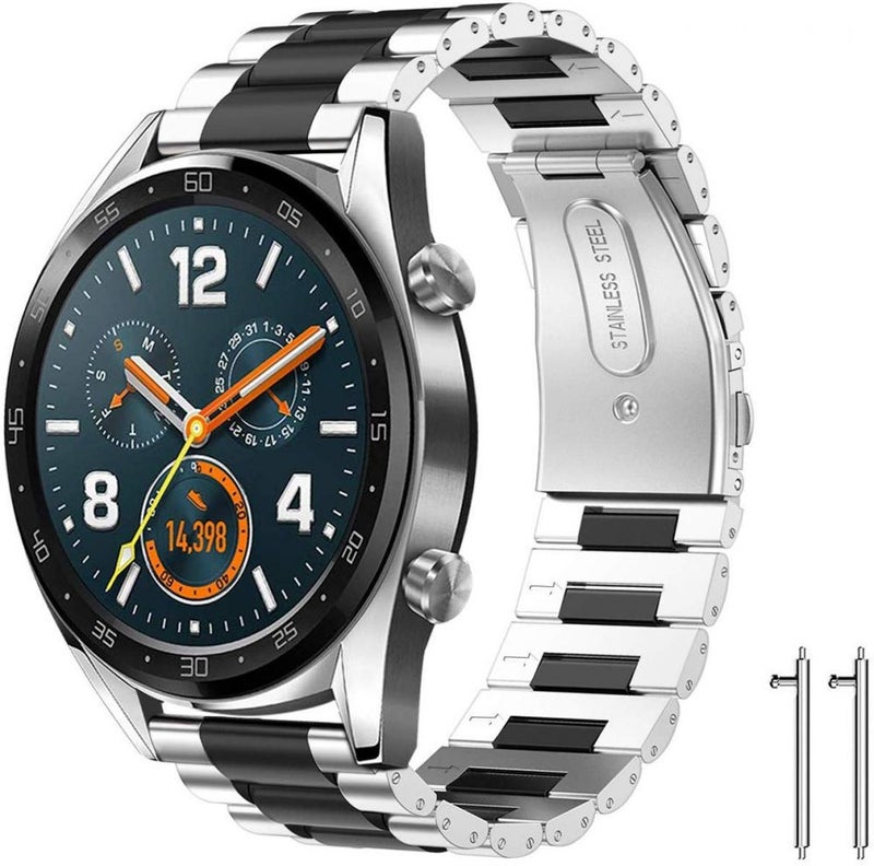 Stainless Steel Strap Band For Huawei Smart Watch Gt2 And Gt/Honor Magic 2 Black / Silver - Image 2