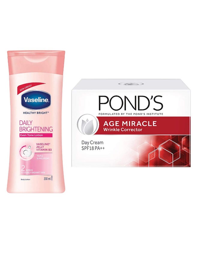 Vaseline Daily Brightening Body Lotion With Age Miracle Day Cream Body Lotion 200ml, Wrinkle Corrector Day Cream 20ml - Image 1