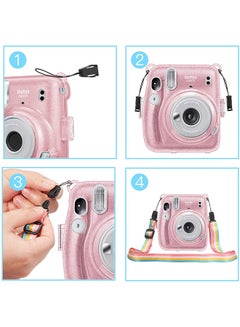 O Ozone Hard Case For Fujifilm Instax Mini 11 Instant Camera With Adjustable Strap Pink  - Image 3